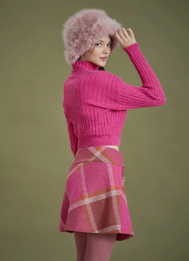Boğazlı Fuşya Crop Triko Kazak 6603