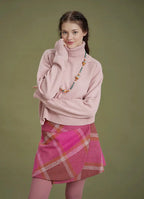 Bohem Stil Pembe Balıkçı Yaka Kazak 6627