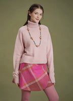 Bohem Stil Pembe Balıkçı Yaka Kazak 6627