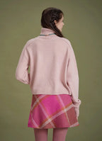 Bohem Stil Pembe Balıkçı Yaka Kazak 6627
