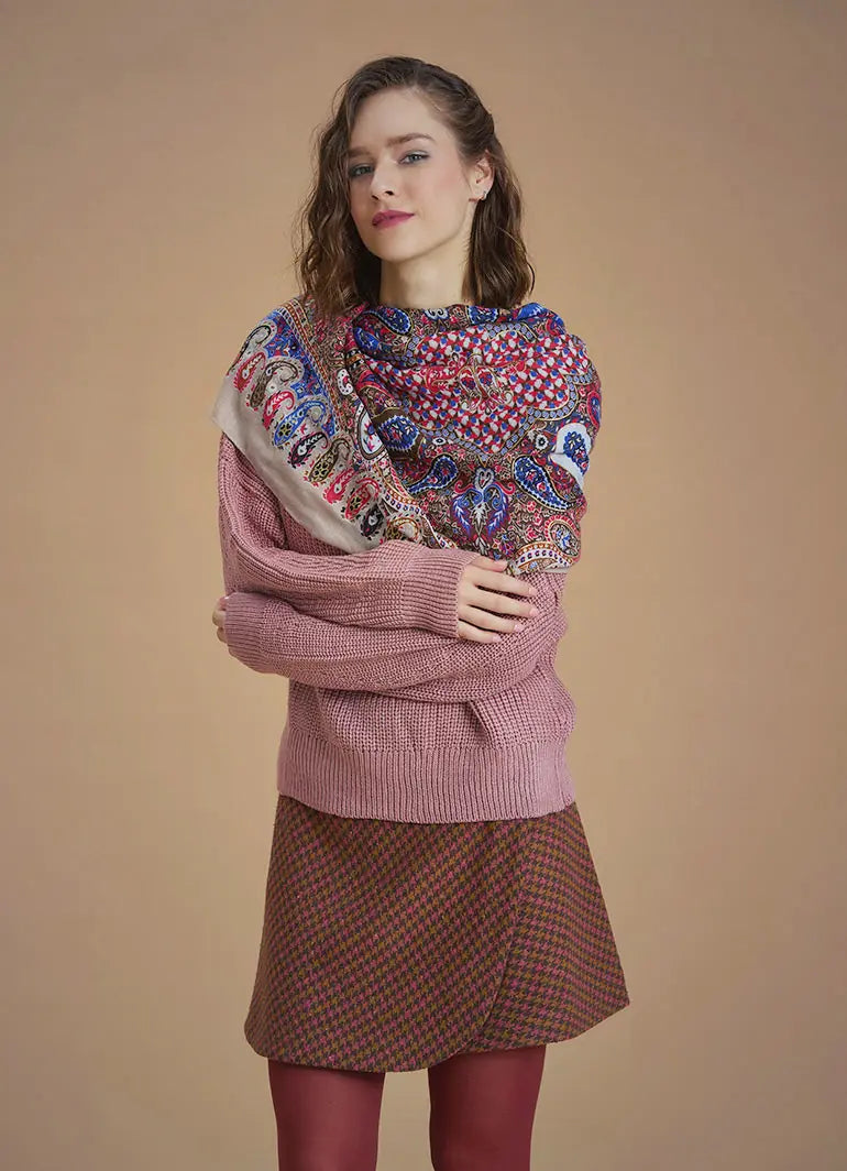 Patchwork Bej Desenli Şal 6731