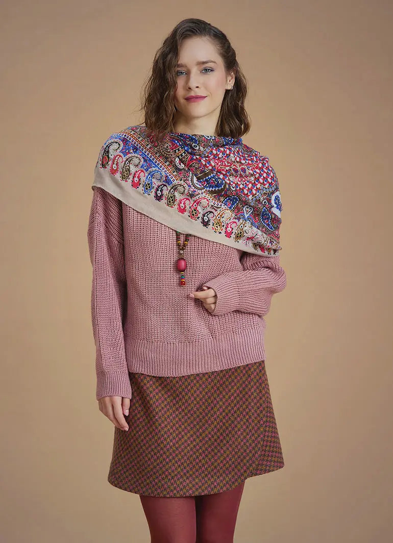 Patchwork Bej Desenli Şal 6731