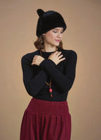 Kulaklı Siyah Peluş Bere 6703
