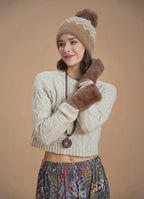 Saç Örgü Dokulu Taş Rengi Crop Kazak 6593