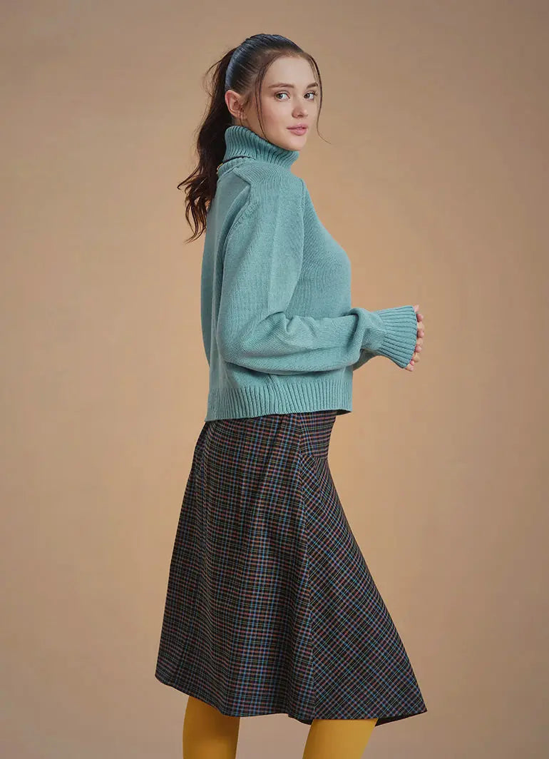 Bohem Stil Yeşil Balıkçı Yaka Kazak 6628