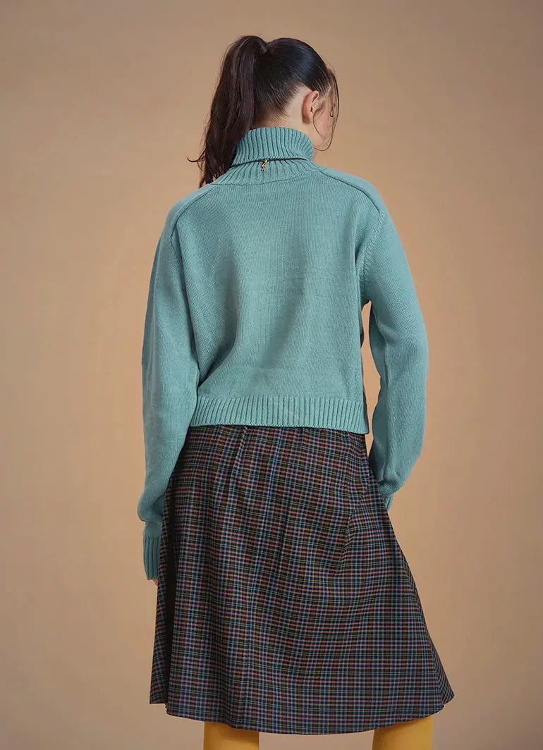 Bohem Stil Yeşil Balıkçı Yaka Kazak 6628