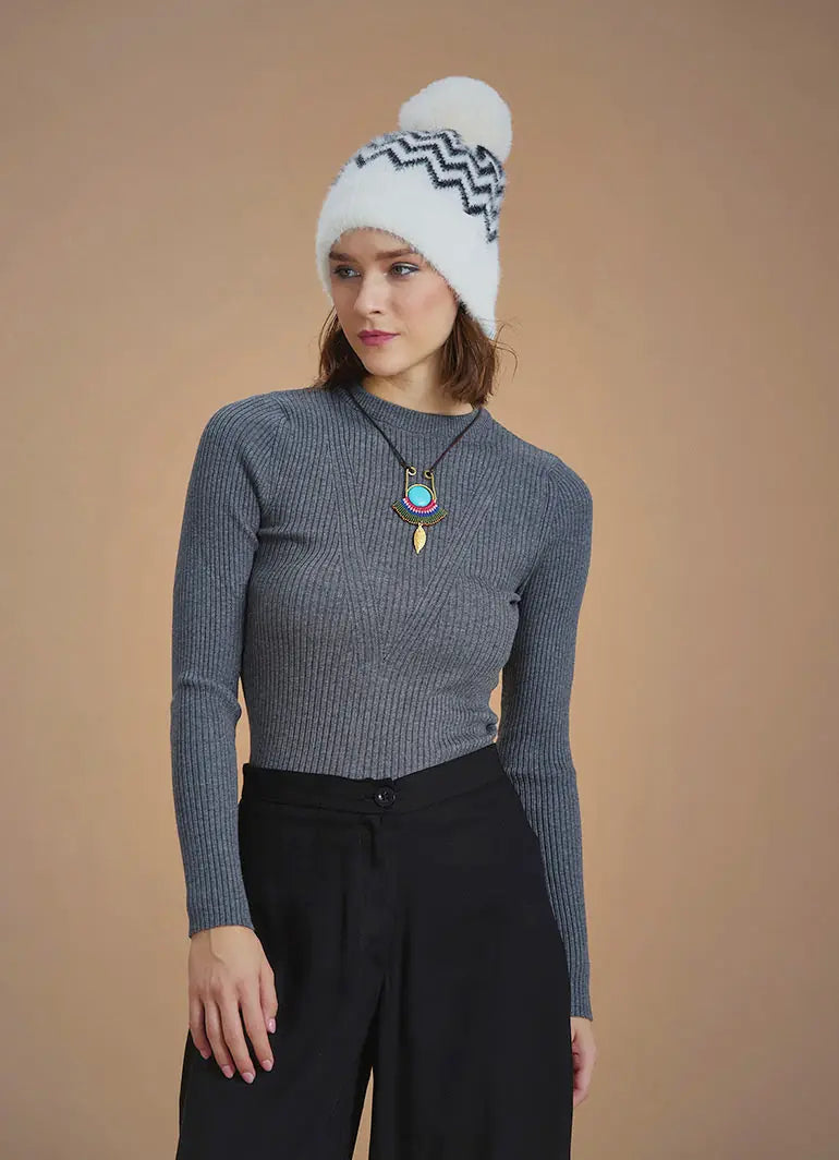 Bisiklet Yaka Slim Antrasit Triko Kazak 6588