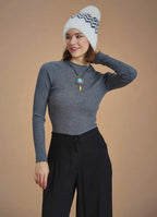 Bisiklet Yaka Slim Antrasit Triko Kazak 6588