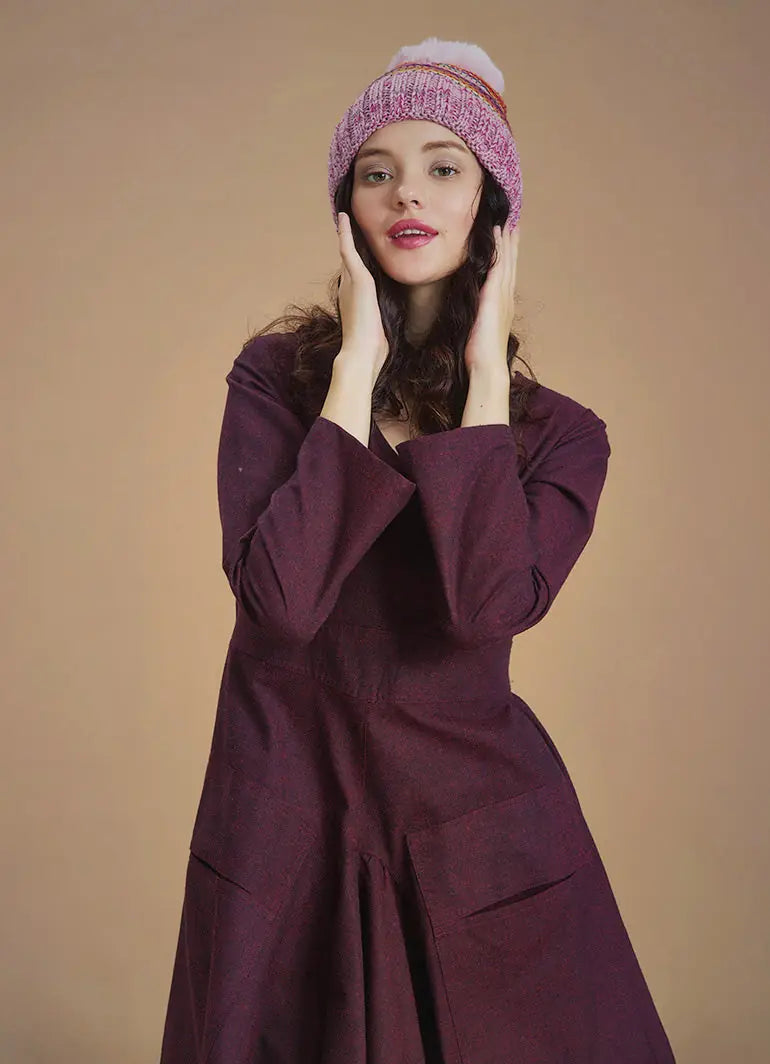 Zigzag Pembe Desenli Kadın Bere 6708