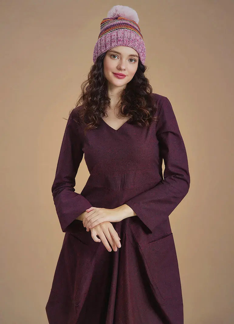 Zigzag Pembe Desenli Kadın Bere 6708