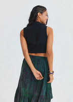 Gömlek Yaka Düğme Detaylı Siyah Crop Bluz 7264