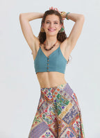 İnce Askılı Düğme Detaylı Mavi Crop Bluz 7246