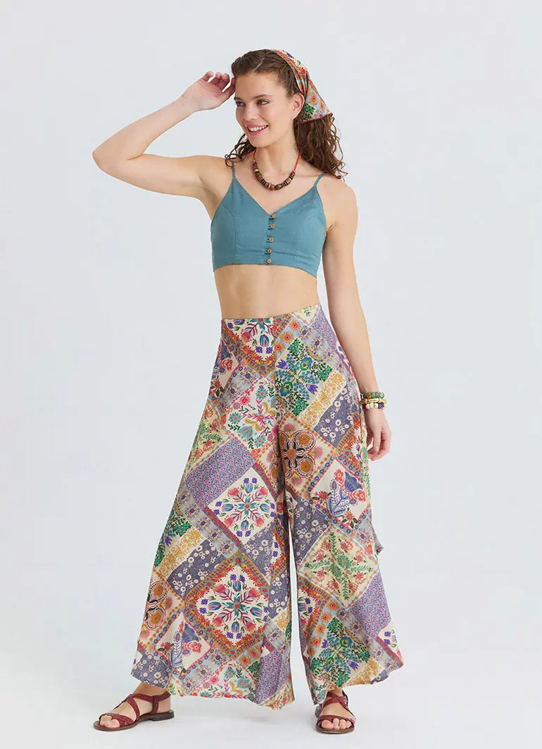 İnce Askılı Düğme Detaylı Mavi Crop Bluz 7246