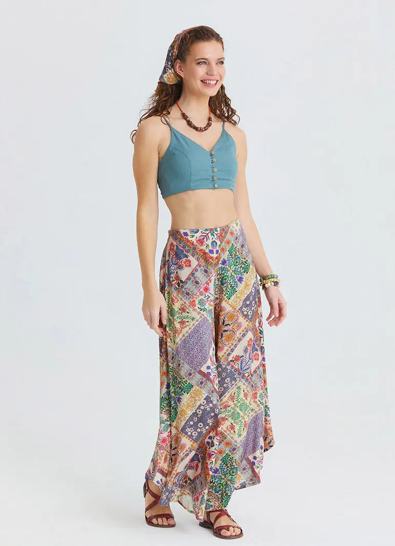 İnce Askılı Düğme Detaylı Mavi Crop Bluz 7246