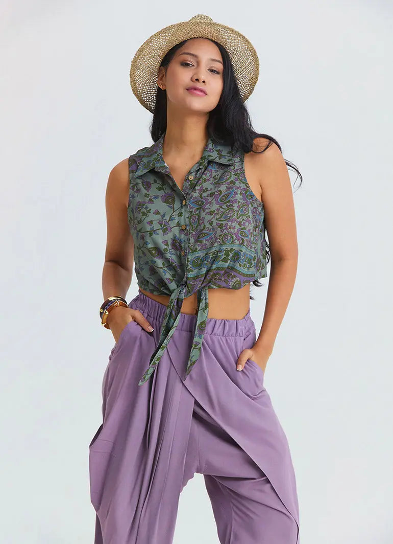 Gömlek Yaka Asimetrik Kesim Agora Crop Bluz 7293