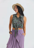 Gömlek Yaka Asimetrik Kesim Agora Crop Bluz 7293