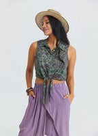 Gömlek Yaka Asimetrik Kesim Agora Crop Bluz 7293