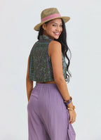 Gömlek Yaka Asimetrik Kesim Agora Crop Bluz 7293