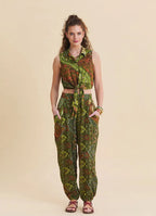 Gömlek Yaka Asimetrik Kesim Yeşil Crop Bluz 7294