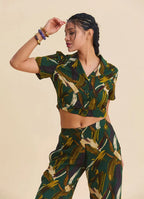 Gömlek Yaka Düğmeli Haki Crop Bluz 7282