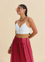 İnce Askılı Düğme Detaylı Beyaz Crop Top 7248