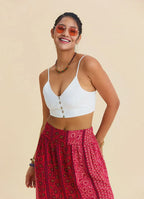İnce Askılı Düğme Detaylı Beyaz Crop Top 7248