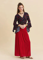 Drape Detaylı Yırtmaçlı Kırmızı Salaş Etek 7236