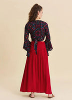 Drape Detaylı Yırtmaçlı Kırmızı Salaş Etek 7236