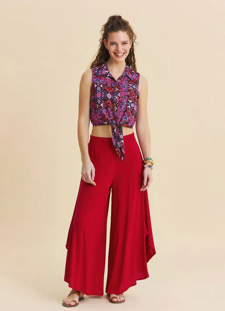 Normal Bel Asimetrik Kesim Kırmızı Yoga Pantolonu 7194