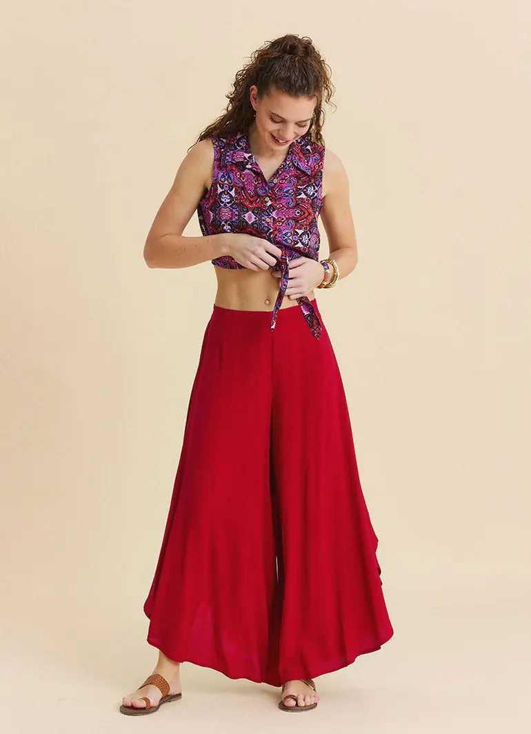 Normal Bel Asimetrik Kesim Kırmızı Yoga Pantolonu 7194