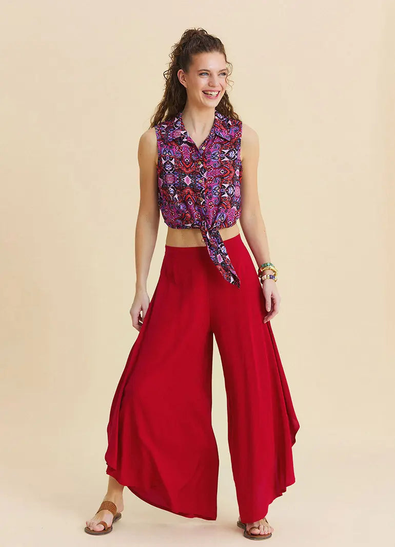 Normal Bel Asimetrik Kesim Kırmızı Yoga Pantolonu 7194