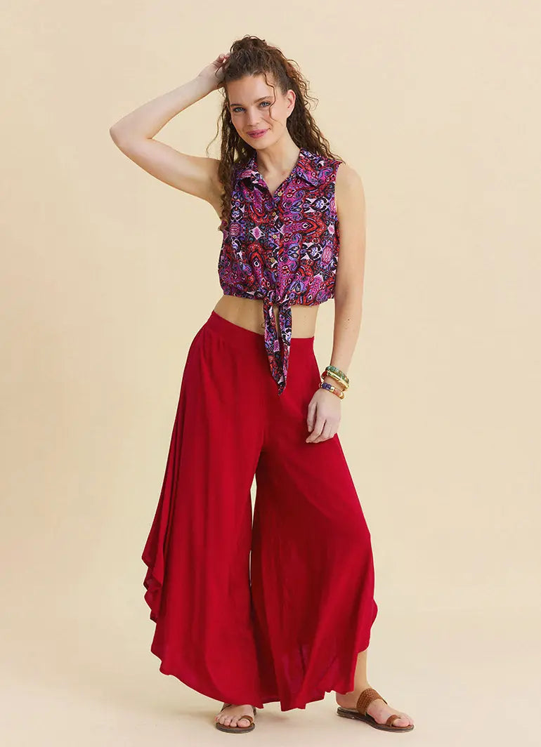 Normal Bel Asimetrik Kesim Kırmızı Yoga Pantolonu 7194