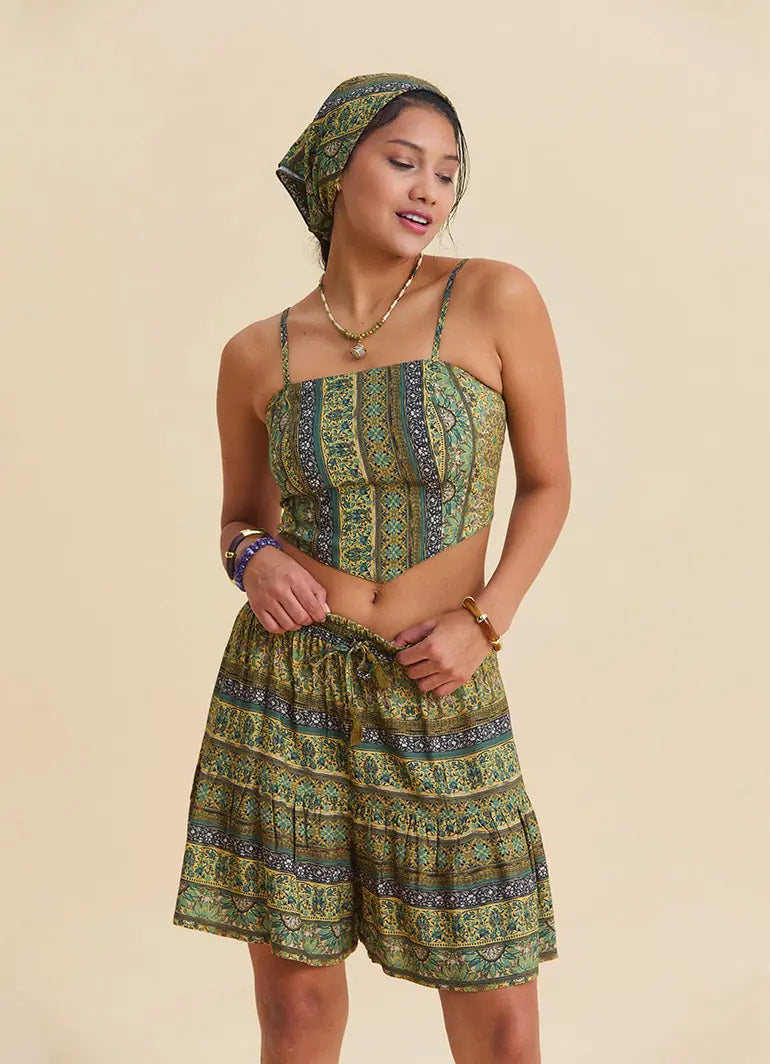 Ayarlanabilir Askılı Sırtı Lastikli Hardal Crop Bluz 7269