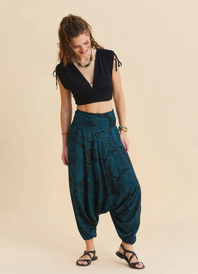 Drape Bel Paçası Lastikli Petrol Yoga Pantolonu 7180