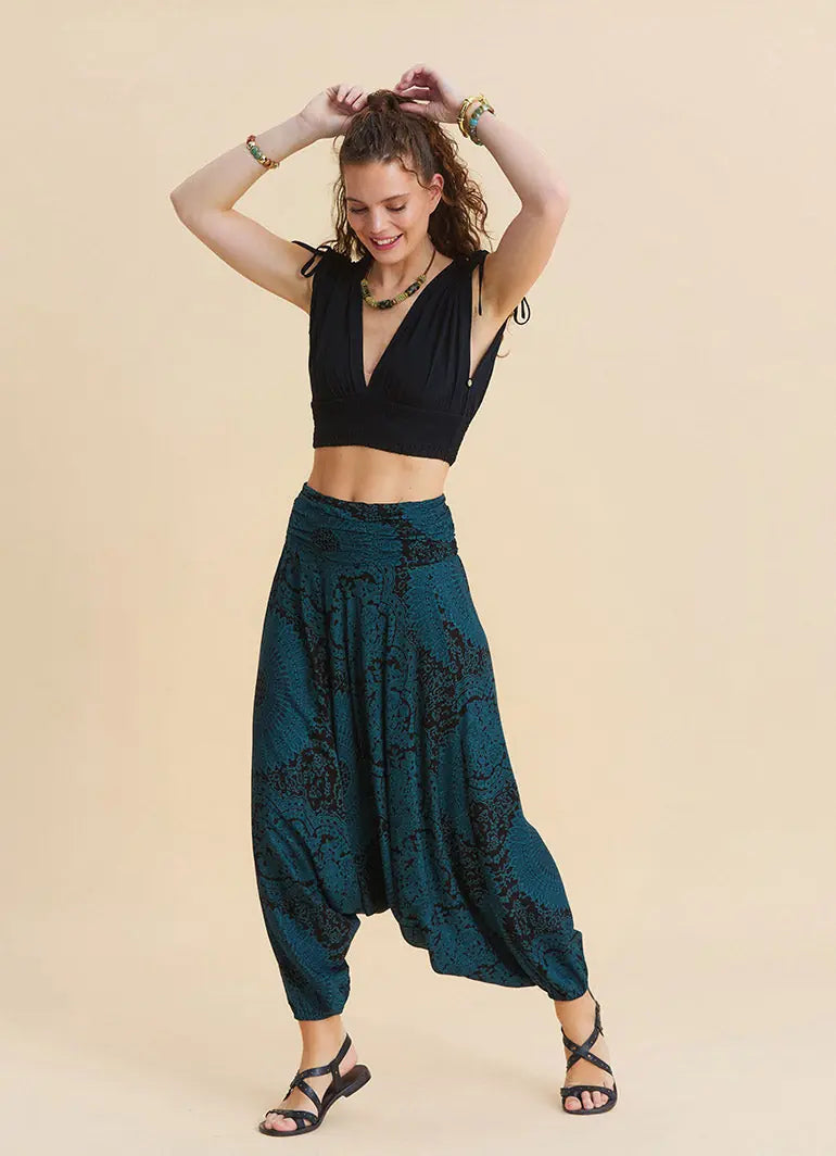 Drape Bel Paçası Lastikli Petrol Yoga Pantolonu 7180