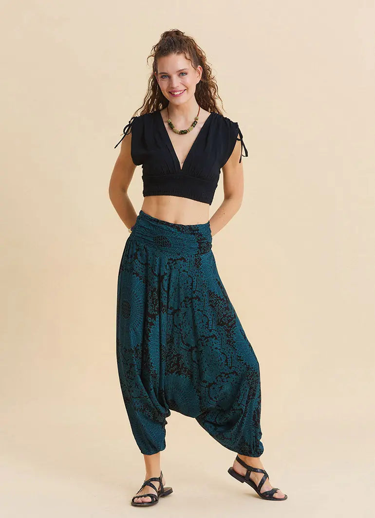 Drape Bel Paçası Lastikli Petrol Yoga Pantolonu 7180