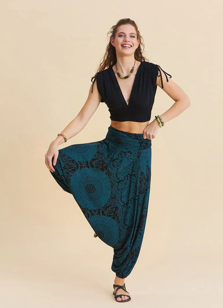 Drape Bel Paçası Lastikli Petrol Yoga Pantolonu 7180