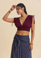 Derin V Yaka Beli Gipeli Bordo Crop Bluz 7263