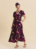 V Yaka Yırtmaçlı İp Bağlamalı Fuşya Günlük Elbise 7288