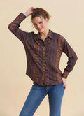 Gömlek Yaka Düğmeli Elba Desenli Etnik Bluz 7259