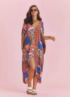 Purple Patterned Open-Back Bohemian Summer Dress 4979