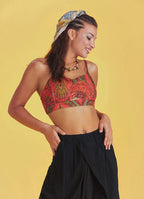 Desenli İnce Askılı Cut Out Detay Koton Bralet 6566