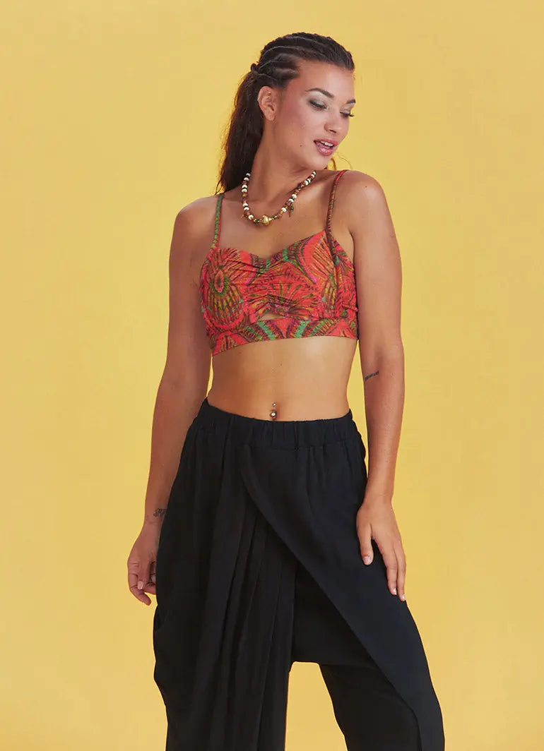 Desenli İnce Askılı Cut Out Detay Koton Bralet 6566