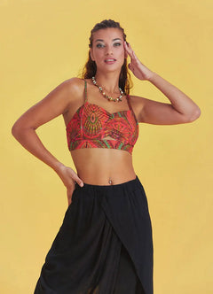 Desenli İnce Askılı Cut Out Detay Koton Bralet 6566