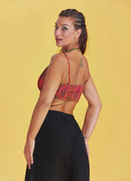 Desenli İnce Askılı Cut Out Detay Koton Bralet 6566