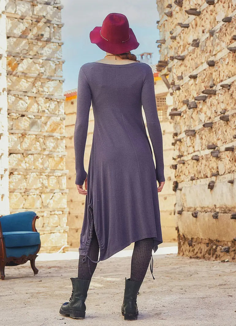 Kayık Yaka Parmak Geçmeli Kışlık Antrasit Elbise 5071