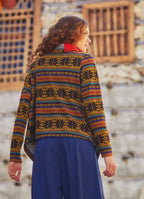 Parmak Geçmeli Salaş Kırmızı Kilim Desenli Hırka 5110