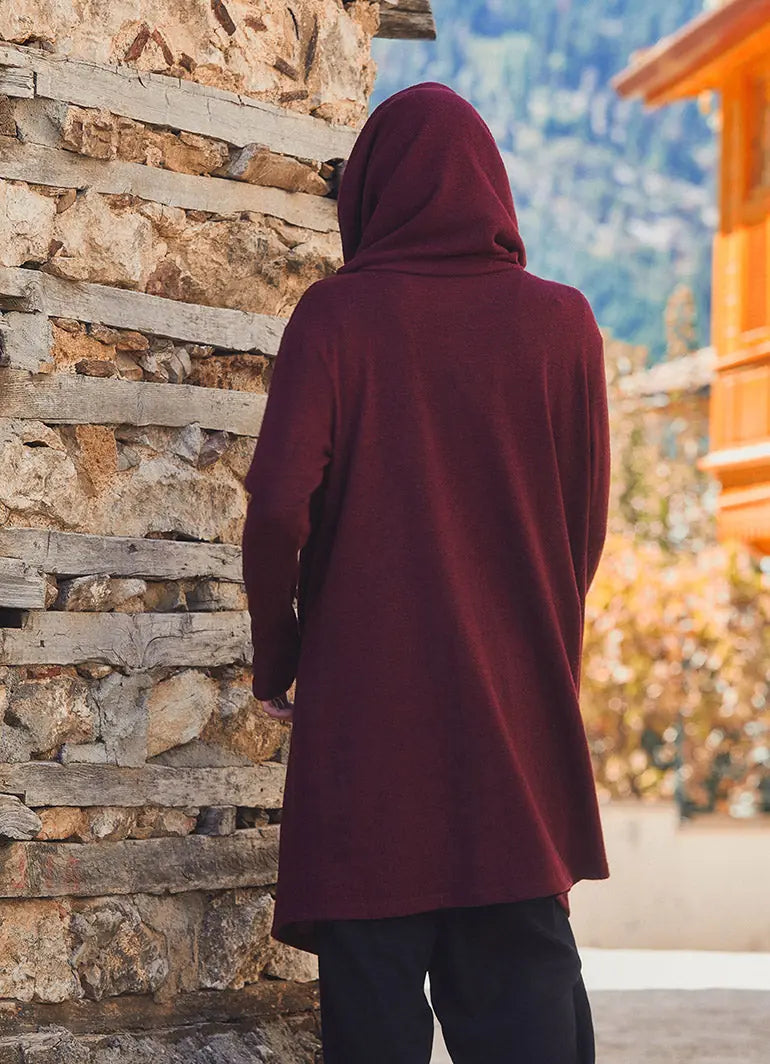 Dökümlü Yaka Düğmeli Parmak Detaylı Bordo Hırka 5066