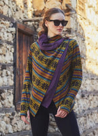 Parmak Geçmeli Salaş Mor Kilim Desenli Hırka 5111