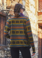 Parmak Geçmeli Salaş Mor Kilim Desenli Hırka 5111
